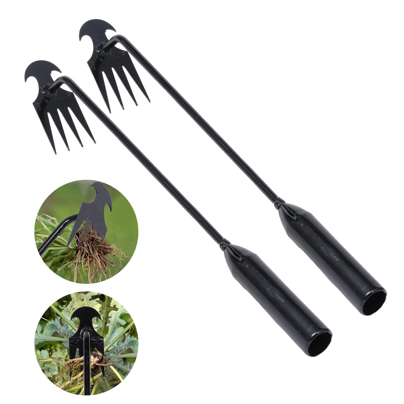 Garden Weed Pulling Tool Uprooting Weeding Tool, 4 Teeth Weed Puller Tool Manganese Steel Garden Weeder Tool for Vegetable Gardening Planting (Black, 2 Pack, 16 inches) 2 packs