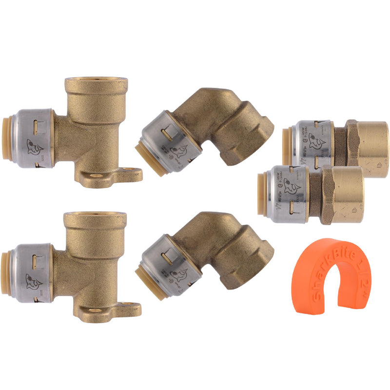 SharkBite Max Shower and Tub Connection Kit, Push to Connect Brass Plumbing Fittings, PEX Pipe, Copper, CPVC, PE-RT, HDPE, UR25567