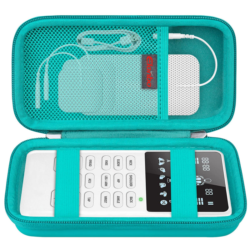 Elonbo Carrying Case for Etekcity TENS Unit Muscle Stimulator Machine, Hard Travel Organize Bag for Electric Pulse Massager, Extra Mesh Pocket Fits Electrode Pads Lead Wires Charger, Green+Green Green+inside Green