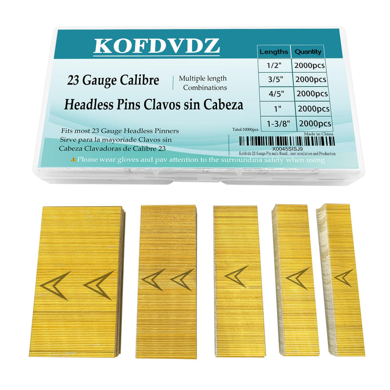 23 Gauge Pin nails Headless Pinner nails 10000 Pieces 5 sizes, 1/2", 3/5 ",4/5 ",1 ", 1-3/8 inch,often used in a variety of Wooden, Plastic panels, Finished Cabinet installation and Production
