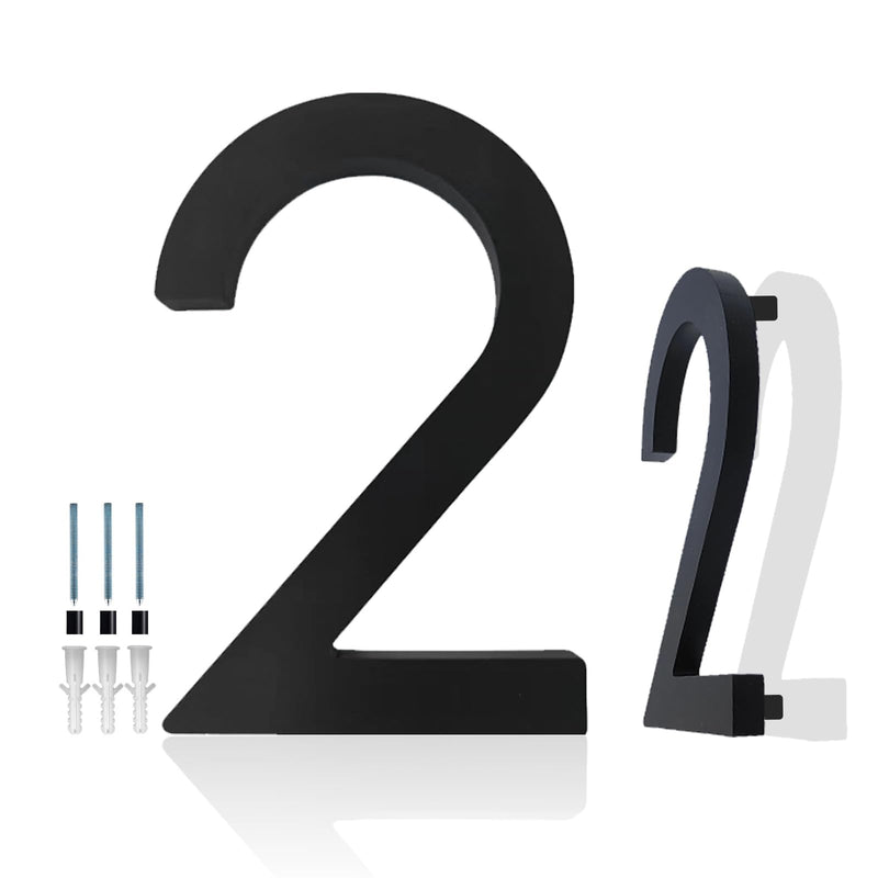 House Numbers for Outside, 6 inch Modern Floating Address Numbers for Front Door, Street, Apartment, Farmhouse, High Visibility Numbers Enhance Home's Exterior Charm, Black(House Numbers 2) House Number 2