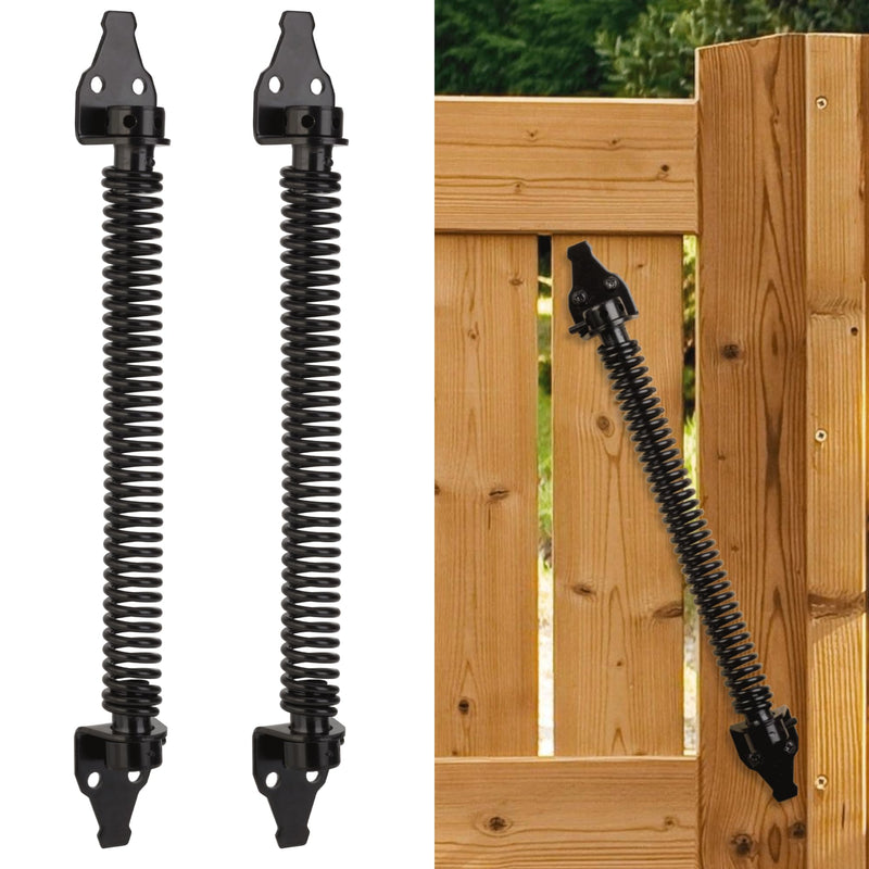 14" Gate Spring Self Closing Heavy Duty Outdoor Door Spring Automatic Fence Gate Closure Hardware Spring Loaded Gate Latch with Adjustable Tool for Wooden and Vinyl Fence, Black (2 Pack) 2 14 Inch