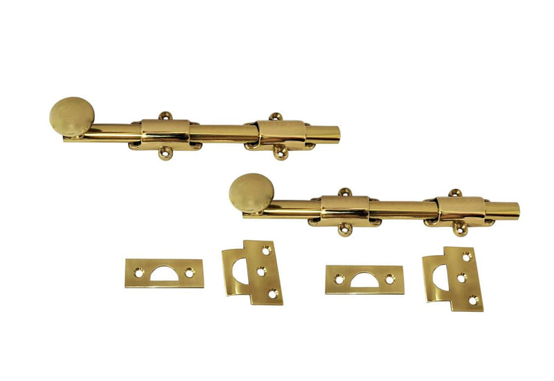 QCAA Solid Brass Dutch Door Bolt, 8", Polished Brass, 2 Pack, Made in Taiwan 2pack(8")