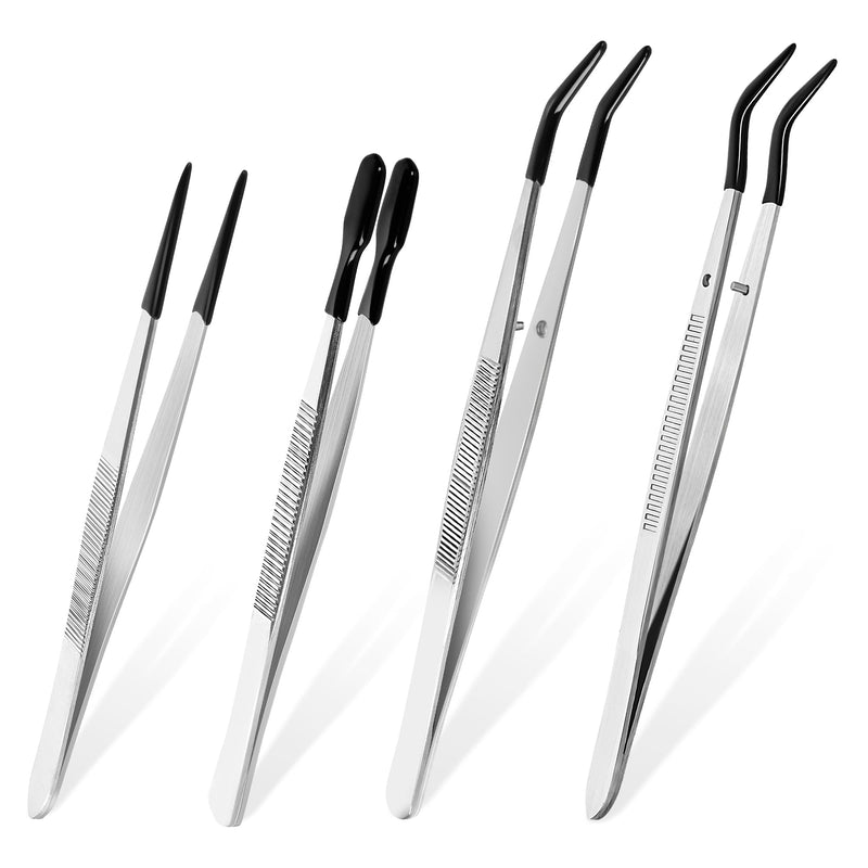 4 Pcs Tweezers with Rubber Tips Set - PVC Coated Precision Tweezers for Crafting, Jewelry, Electronics, and Lab Work