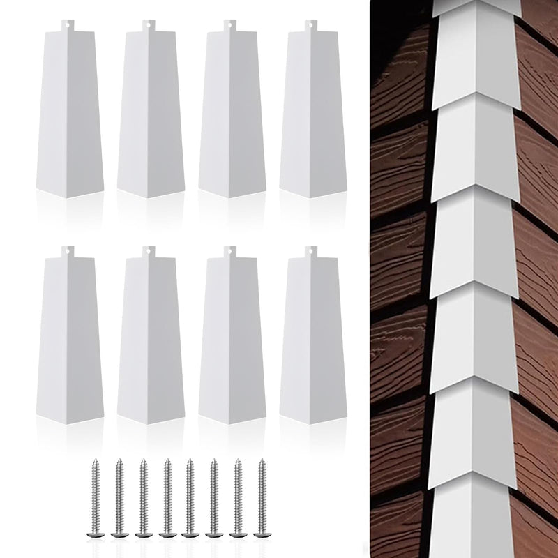 8 Pcs Aluminum Siding Corners - 8 Inch Outside White Siding Corner Caps, Smooth Metal Siding Panels Trim Nails Included for Mobile Home House Exterior (Single Hole) Single Hole