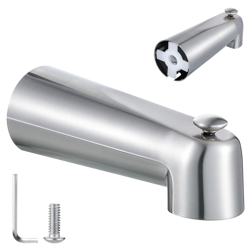 Enhon 7 Inch Slip on Tub Spout with Diverter, Compatible with Moen 3839/Moen 3853 Tub Spout, Bathtub Diverter Spout Fits 1/2" Copper Water Tube(5/8" Diameter), 5/32" Hex Wrench(Brushed Nickel) Brushed Nickel