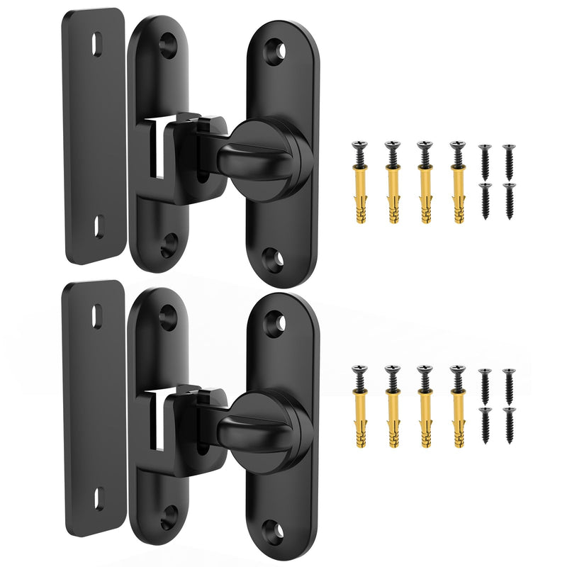 Barn Door Lock – Small 90/180 Degree Flip Sliding Door Latch Heavy Duty Bar Gate Latches Safety Slide Lock for Bathroom, Garden, Bedroom, Cabinet (Black-2Pack) Black-2Pack