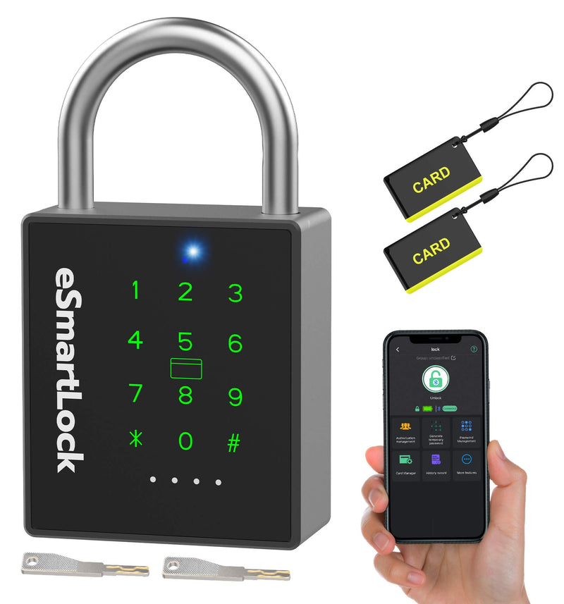 eLinkSmart Heavy Duty Smart Padlock with Key, Pad Locks with Code Keypad, Weatherproof Bluetooth RFID Keyless Electronic Digital Combination Lock for Outdoor Fence Gate Pool Shed Gym Locker Storage