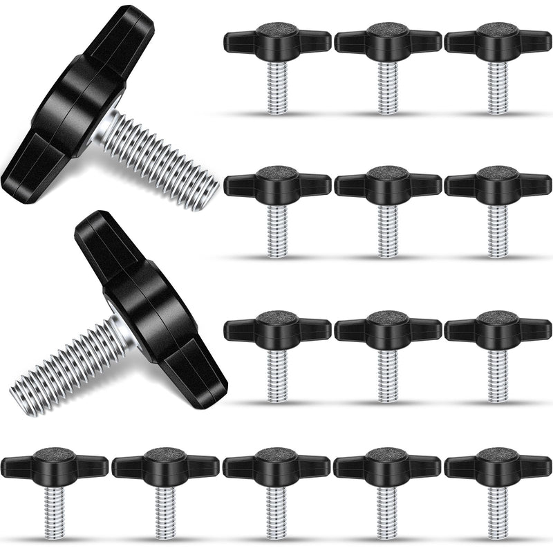 Tandefio 16 Pcs 1/4" - 20 x 1 Stainless Steel Thumb Screw Thread Thumbscrew Adjustable Tee Wing Screw Black Wing Knob Bolt for Remove Replace Hand Clamping Tightening Knob Power Supply