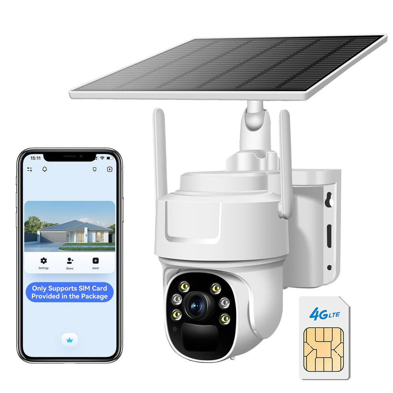 4G LTE Cellular Security Camera Wireless No WiFi Needed Solar-Powered Wireless Outdoor Security Camera with PIR Motion Sensor, 2K HD Night Vision, Remote Access, 2-Way Audio, Pan and Tilt