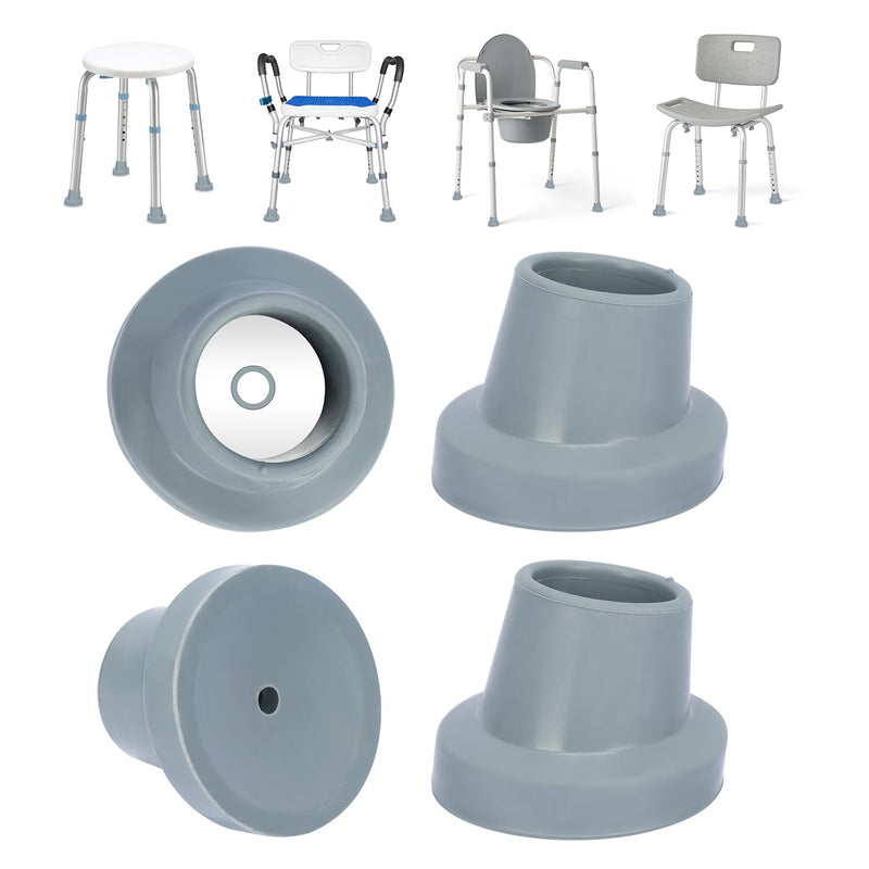 supregear Shower Chair Leg Caps - Heavy Duty Replacement Feet for Shower Chair Bath Seat, 1-1/8" I.D. Slope Rubber Tips for Shower Stools Transfer Bench Non-Slip Extreme Grip Suction Cup Feet, 4PK Grey