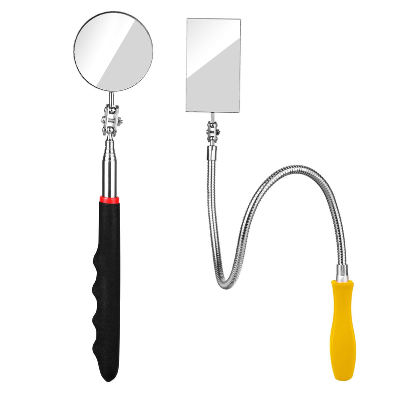 Telescoping Inspection Mirror, Flexible Retractable Automotive Extension Round Mirror 360 Rotation&Bendable Square Mirror, Extendable Mirror on a Stick for Checking Vehicle Condition-Gift for Men Yellow/Black