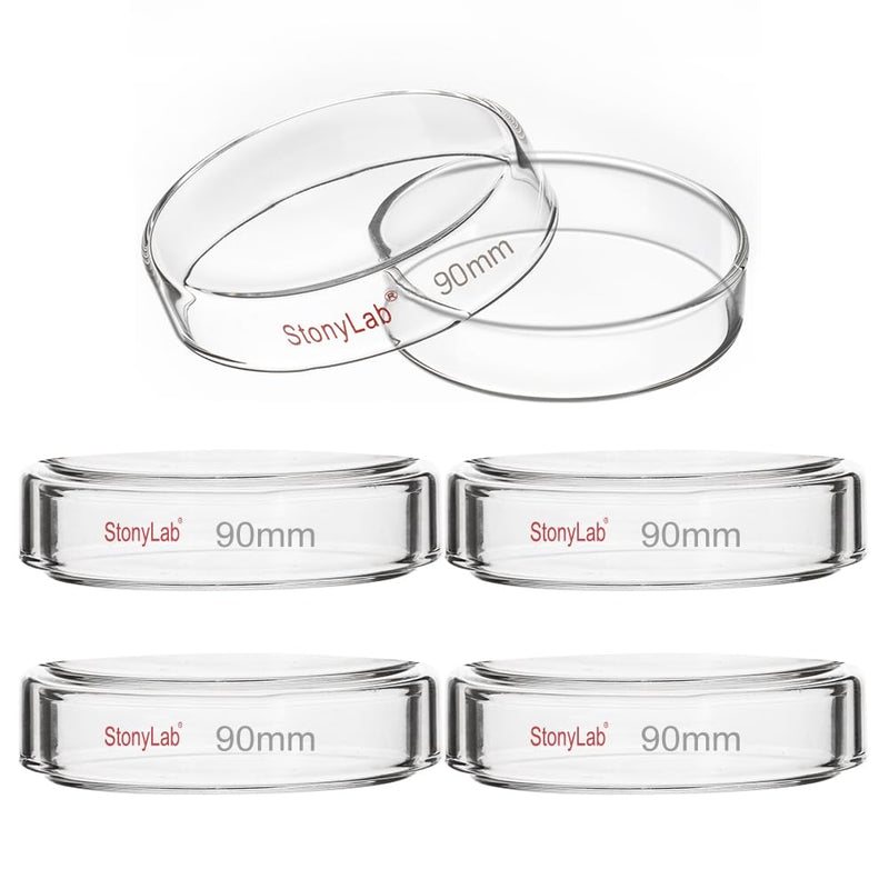 stonylab Glass Petri Dish with Lid, 5-Pack Borosilicate Glass Clear Culture Dish for Laboratory, 90x20 mm