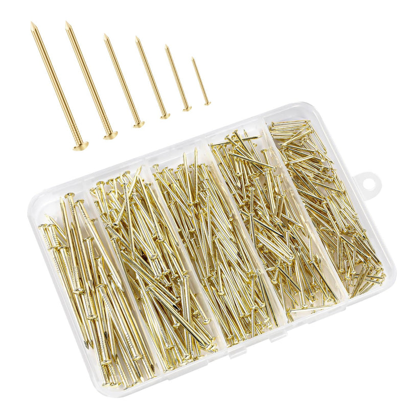 400 PCS Nails Assortment Kit, Picture Hanging Nails, Wood Nails, Wall Nails for Hanging, Gold Plated, 5 Sizes Assortment