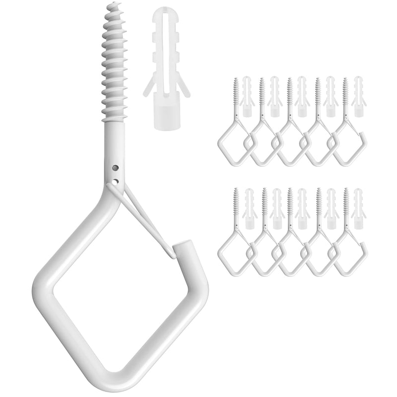10Pack Screw in Hooks with Safety Buckle Design for Hanging String Lights, Plant, Heavy Duty Garden Lights, 2.2" (White) Diamond Hooks(WHT/ 2.2“/ 10PACK)