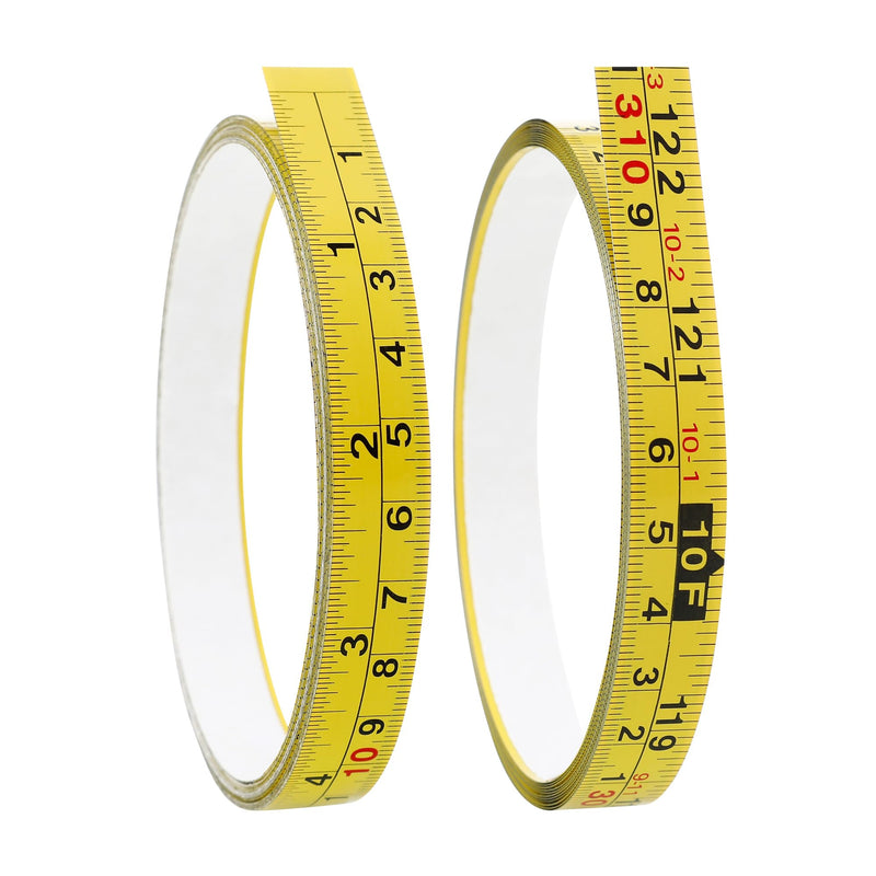 2 Packs Steel Self-Adhesive Measuring Tape, Right to Left Reading 310cm or 122-Inch Imperial and Metric Ruler Tape, 1/2-Inch Peel and Stick Tape Measure for Woodworking, Saw, Drafting Table, Yellow 310cm or 122Inch