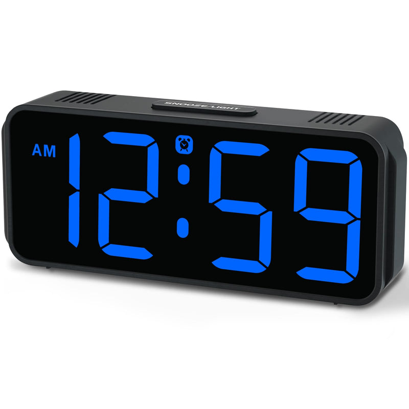 Peakeep Small Digital Alarm Clock Plug in for Bedrooms Bedside, Tiny Electric Clock Large Big Numbers Display with Battery Backup for Desk Table, 6 Dimmers, 5 Adjustable Alarm Volumes (Blue) Blue