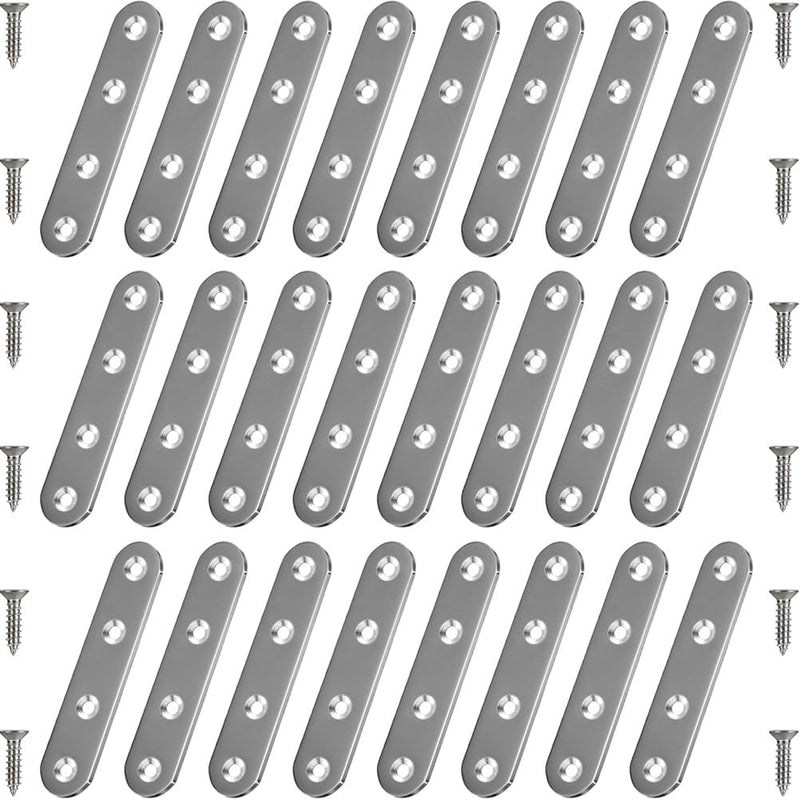 24 Pack Straight Brace Brackets 3 Inch Stainless Steel Flat Mending Plates, Heavy Duty Repair Fixing Joining Brackets for Wood Furniture with Screws 3"/ 80mm (24Pcs)