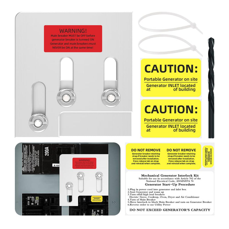 Generator Interlock Kit, Malictele Compatible with Square D QO or Homeline 150 or 200 amp Panels Interlock Kit 1 3/8-inch Spacing Between Main and Generator Breakers Professional Interlock Kit SD200A