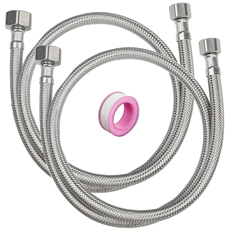 48" Faucet Supply Line,3/8" Comp x 1/2" FIP Flexible Faucet Connector,Stainless Steel Braided Supply Line for Long Distance Use of Faucet Sink, Water Heater, Angle Valve（Plumbers Tape Include） 48 Inch