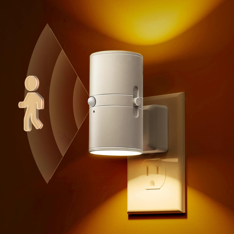 L LOHAS LED Motion Sensor Nightlight, Amber Night Light, [2 Pack] Motion Activated Night Light, Yellow Nightlights, Dimmable 0-100LM, Sleep Light for Bathroom Hallway Bedroom Stairway Kitchen Amber-White Shade 2