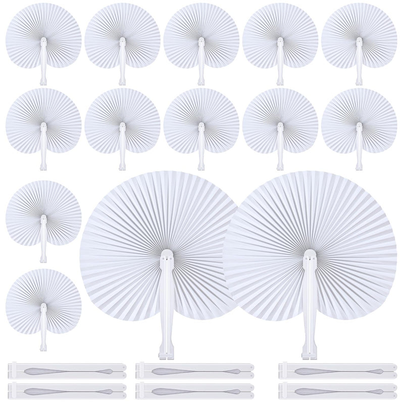 WDAHDHP White Paper Fans Bulk, 20Pcs Foldable Handheld Fan for Wedding Guests, Round Decorative Folding Hand Fans for Bridal Shower Church Party Favors Dancing DIY White 20Pcs