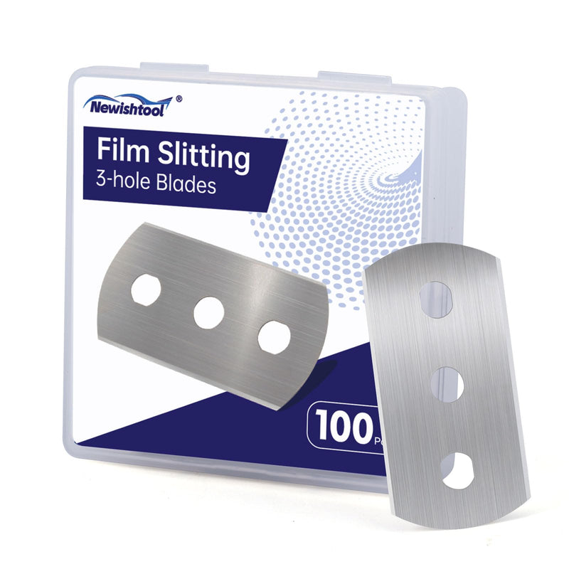 NEWISHTOOL 3-Hole Blades Film Slitting Blades 100 Pcs Replacement Blades for Back Paper Slitter Vinyl Cutter Safety Knife