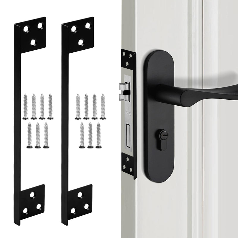 Door Latch Guard Stainless Steels Home Security Door Lock Plate L-Shaped Outswing Door Security Protector Extra Security Home Security Door Latch Cover to Block Access Black (7in-2pcs) 7in-2pcs