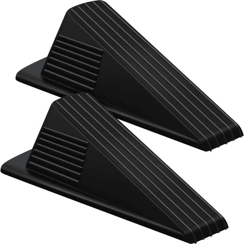 Frienda 2 Pcs Jumbo Door Stoppers Heavy Duty Door Stopper Tall up to 2inch Tall Wedge TPR Large Door Wedge Stackable Big Rubber Door Stop for Hotel Carpet Hardwood Concrete and Tile (Black) Black