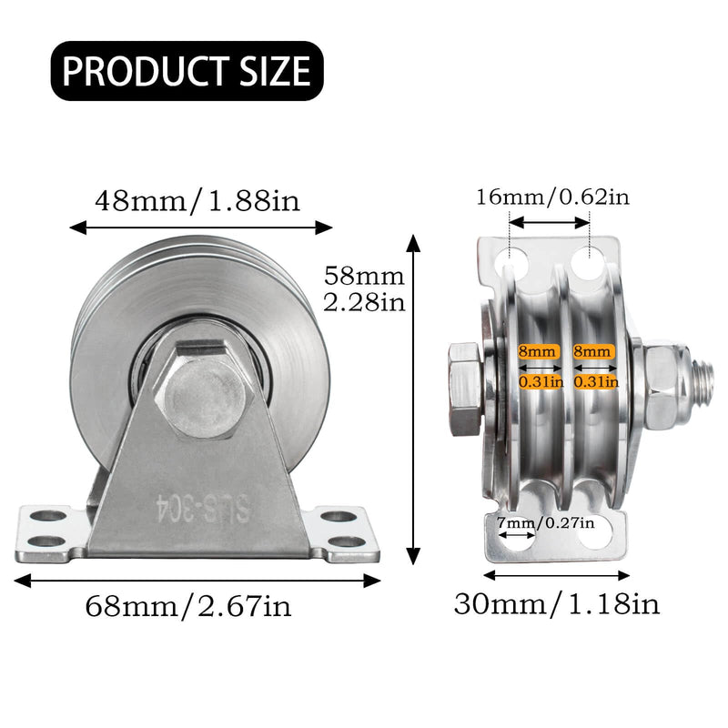 Double Groove Cable Fixed Pulley Block, Heavy Duty Stainless Steel, Bearing Inside, Good for Pulley Lifing System 2Pack 2