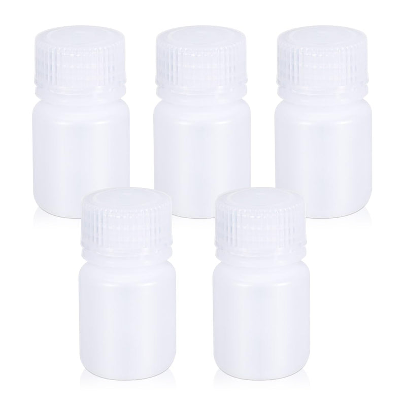1 oz Wide Mouth Lab Reagent Bottle, Laboratory Grade Chemical Container, Sealed Leak-proof Translucent HDPE Bottle, Pill Bottle, Water Sample Bottle(5 Pcs) 1oz(30ml)