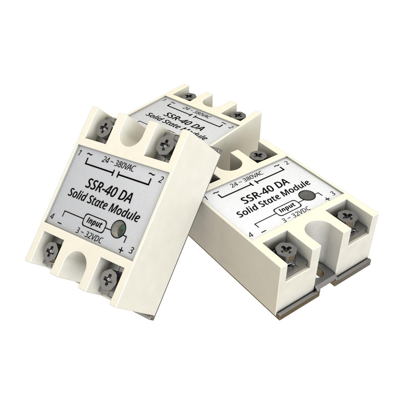 SSR-40DA Single Phase Solid State Relay 40A DC to AC Relay Input 3-32V DC to Output 24-380V AC 40A 3PCS 40DA