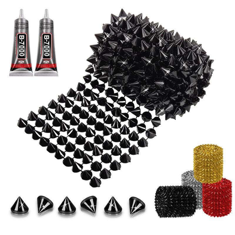 1 Yard Spike for Crafts Stude for Clothing, Black Spike Stud with Glue, Cone Flatback Plastic Trim Mesh for Holloween Party Decoration Costume DIY Crafts 1yard