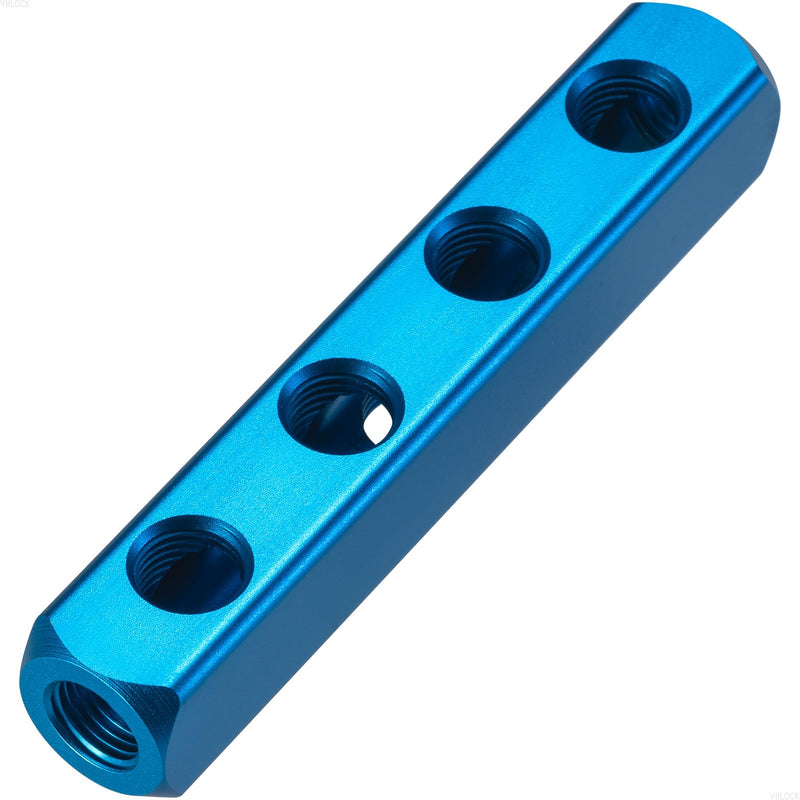2Pcs Aluminum Block 1/4"PT, Pneumatic Manifold Air Distribution Block, Air Compressor Manifold Fitting (4 Way 7 Port) 4 Way 7 Port