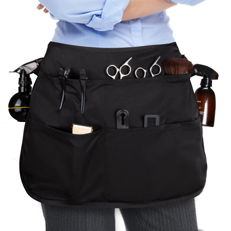 Noverlife Hair Stylist Waist Apron with 5 Pockets & Adjustable Belt, Hair Resistant Hairdresser Half Waist Apron Black