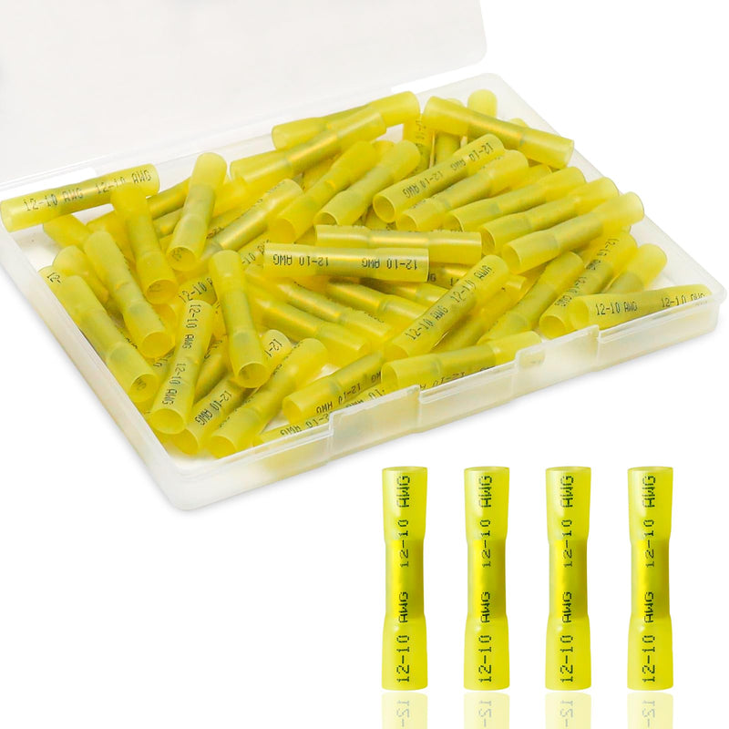 60PCS Heat Shrink Butt Connectors, Insulated Waterproof Butt Connectors 12-10 AWG, Tinned Copper Butt Connectors for Wiring, Marine, Automotive (Yellow) 12-10AWG - NewNest Australia
