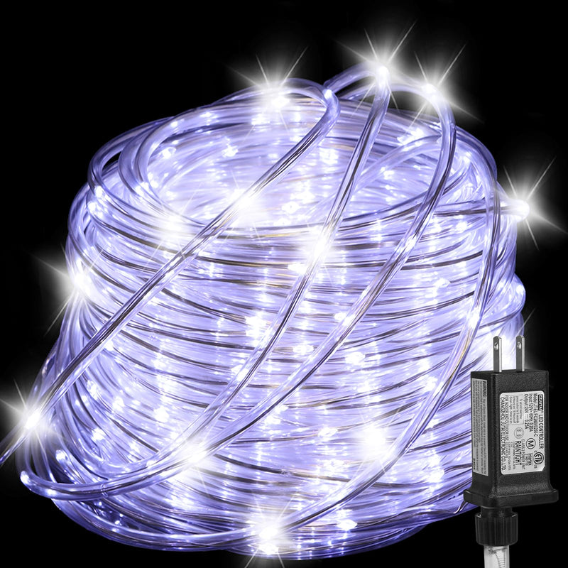 100FT Rope Lights Outdoor, Connectable Trampoline Lights 300LED String Lights Flexible Clear Tube Light Waterproof Rope Light 8 Modes for Camping Yard Pool Canopy Deck Home Outdoor Indoor Decor Cool White 100FT 300LED
