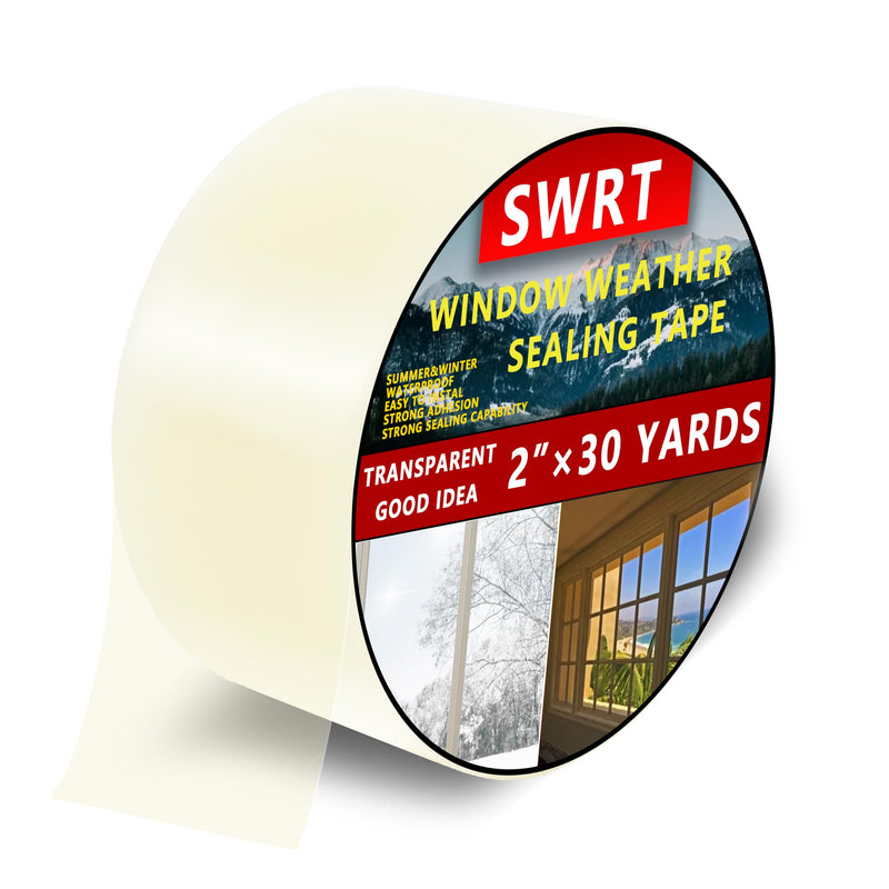 SWRT 2”x30yd/90ft Transparent Window Weather Sealing Tape, No Residue Window Insulation for Winter, Preventing Cold Air Loss in Summer Door and Window Seal Kit 2IN X 30YD