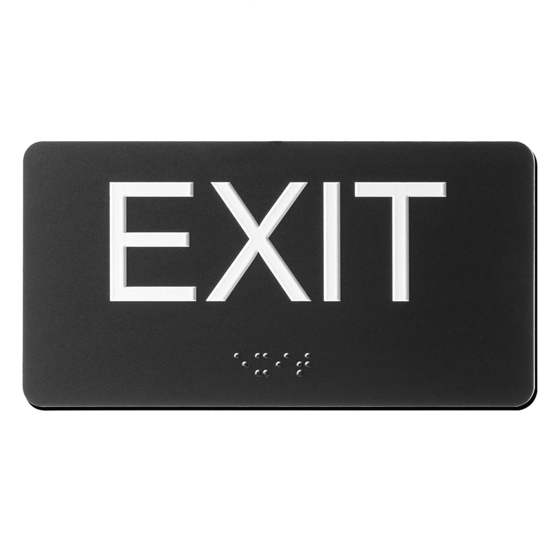 Exit Sign - ADA Compliant Exit Signs With Braille and Raised Letters for Business, Emergency Exit Sign for Office Restroom Indoor Outdoor,Easy Installation-Horizontal (2.8 * 5.8 In) Black/Horizontal