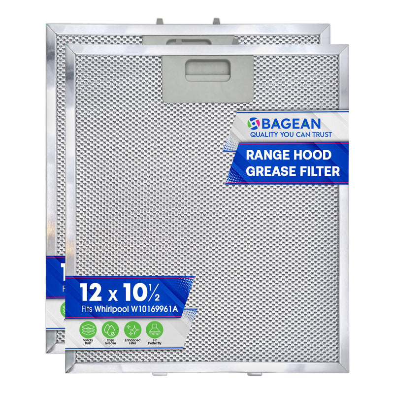 Range Hood Filter Replacement 12" x 10.5" for W10169961A Whirlpool Vent Hood Filter - Aluminum Mesh Stove Vent Filter - Blocks and Filters Kitchen Air Grease in Oven Overhead Exhaust Fan (2) 2