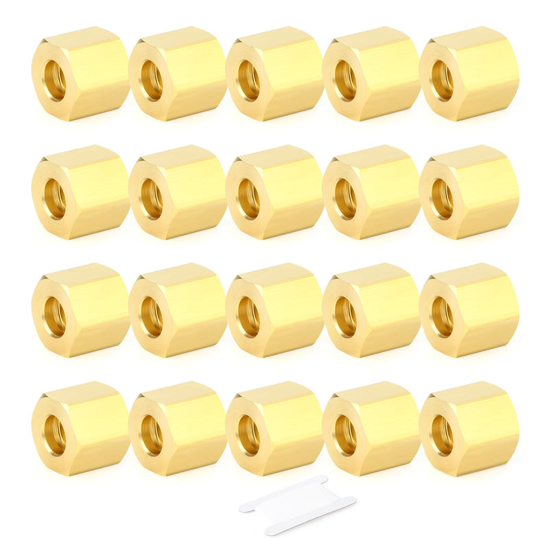 GASHER 20PCS Brass 1/4" Compression Fitting, Brass Compression Nut 1/4" OD(Compression Nut) 20