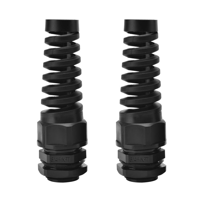 Strain Relief Cord Connector, CGELE 2 Pack NPT 3/4" Waterproof Cable Gland Cord Grip Spiral Adjustable Connector Strain Relief Cord Connectors Joints Nylon with Gaskets NPT 3/4" 2PCS