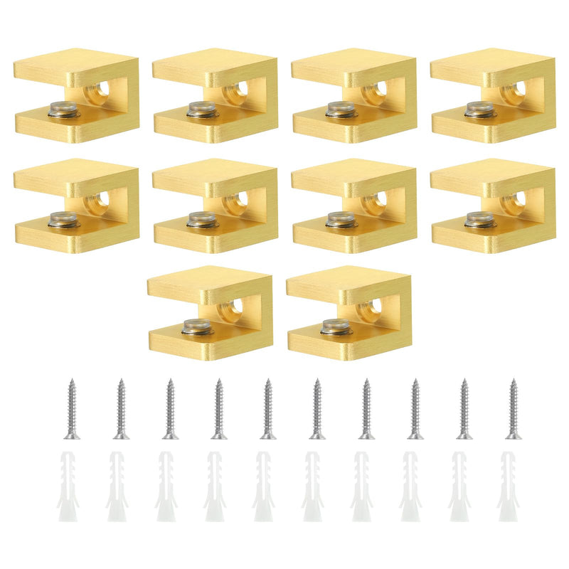 Uxcell Brass Glass Shelf Clamp - 10Pcs Adjustable Bracket Support Holder for 5-8mm Thick Glass, Gold