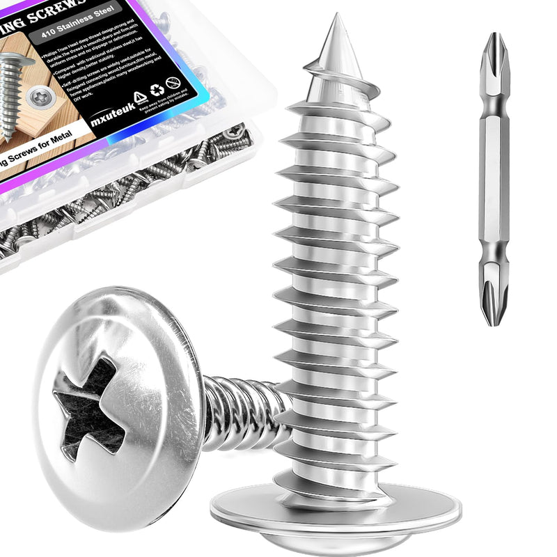 mxuteuk #8×3/4 Wood Screws,Phillips Modified Truss Head Wood Screws,Stainless Steel Wood Screws,Quick Metal Self Tapping Screws (200PCS) #8×3/4" Silver