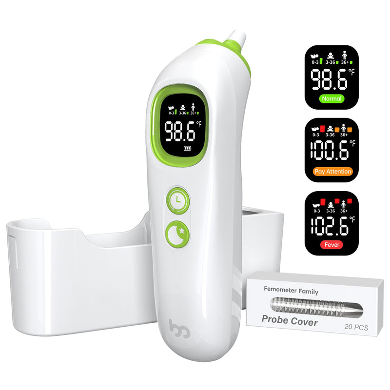 Ear Thermometer for Adults and Kids, FSA HSA Eligible Medical Grade Thermometer with Protective Storage Case, Pre Warmed Tip, Mute Night Light, 32 Memories, LED Backlit, 21 Disposable Covers White