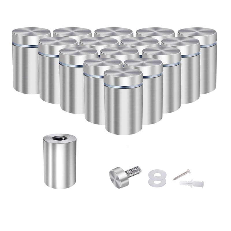 Osring 1” Dia x 1 3/5” L Standoffs Screws for Acrylic, Silver Sign Standoff Wall Mounts Hardware 16 Pack, Stainless Steel Stand Off Holder for Glass Board and Signage 1" x 1-3/5"