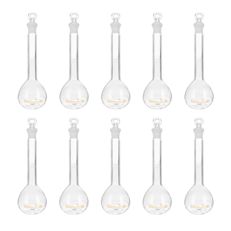 PATIKIL 50ml Volumetric Flask, 10Pcs 3.3 Borosilicate Glass Graduated Volumetric Measuring Flask with Glass Stopper Tolerance 0.12ml for Lab Experiment, Clear