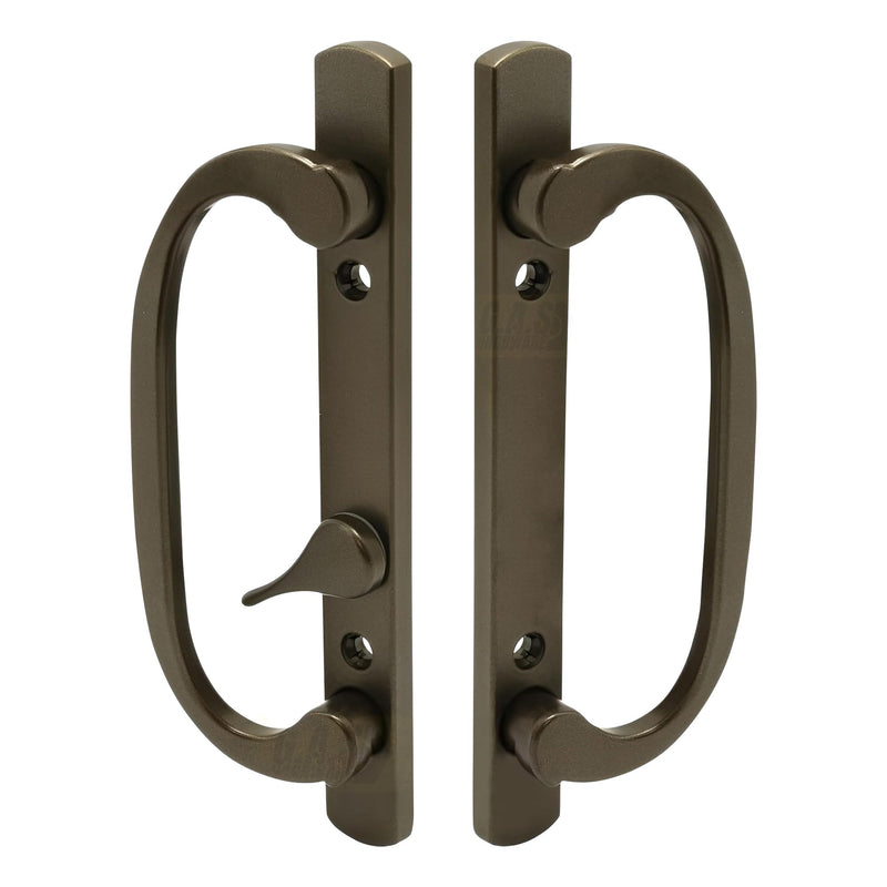 8.5" Legacy Sliding Patio Door Handle Set – Bronze, Non-Keyed, Offset Latch– Replacement Handle Fits 3-15/16" Screw Spacing, 1-1/4" to 2-1/4" Thick Doors– Sash Controls 2265– Mortise Lock NOT Included