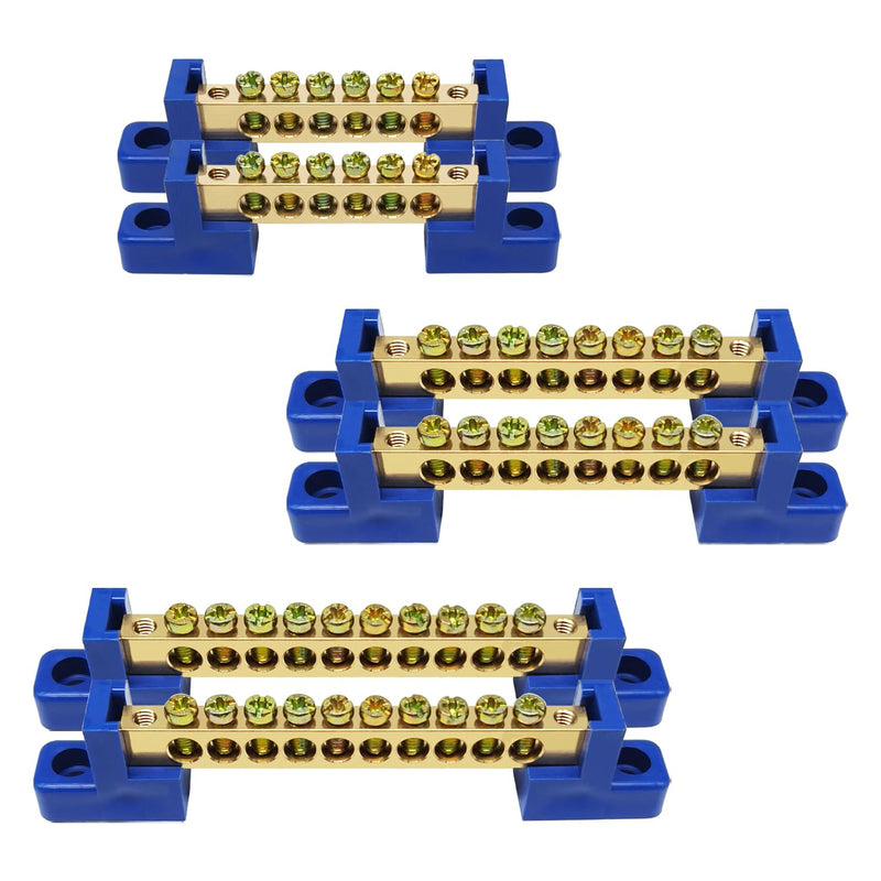 6PCS Grounding Bus Bar Kit 6/8/10 Positions Electrical Ground Bus Bars Brass Wire Screw Terminal Block OLA002-KIT 6/8/10 Positions 6PCS Kit