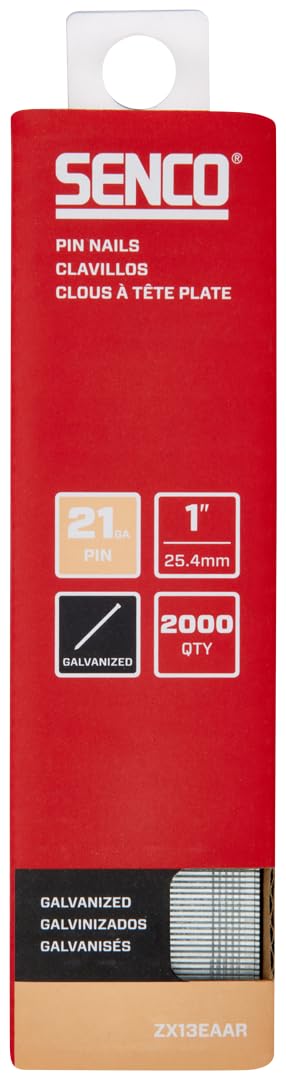 SENCO ZX13EAAR 1" 21 Gauge Pin Nails, Galvanized Finish 2,000 Count Pack